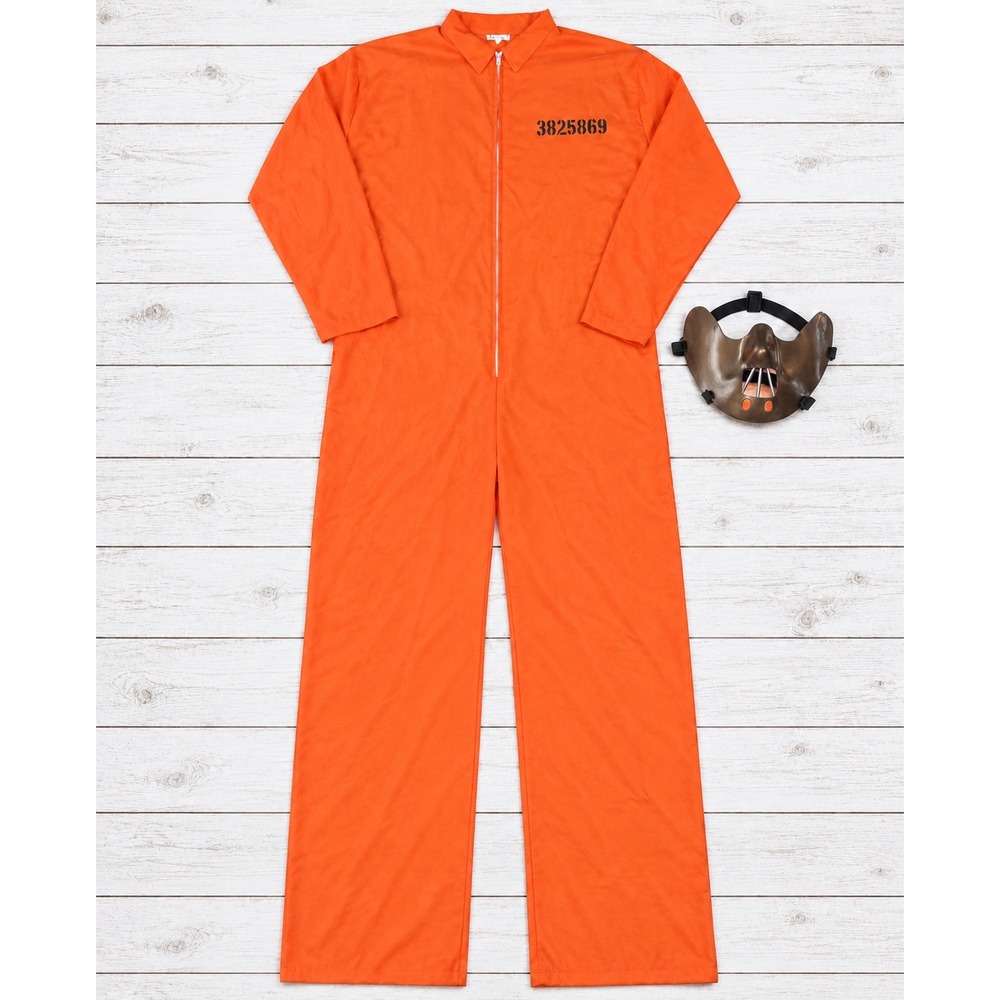 Fun World Orange Inmate Jumpsuit Hannibal Lecter Mask Halloween Costume OSFM